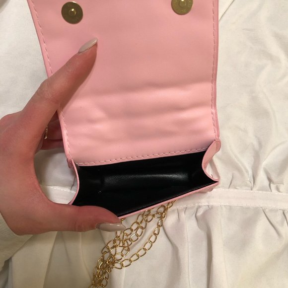 Pink Faux Leather Mini Bag with Pearl Handle - Picture 6 of 6